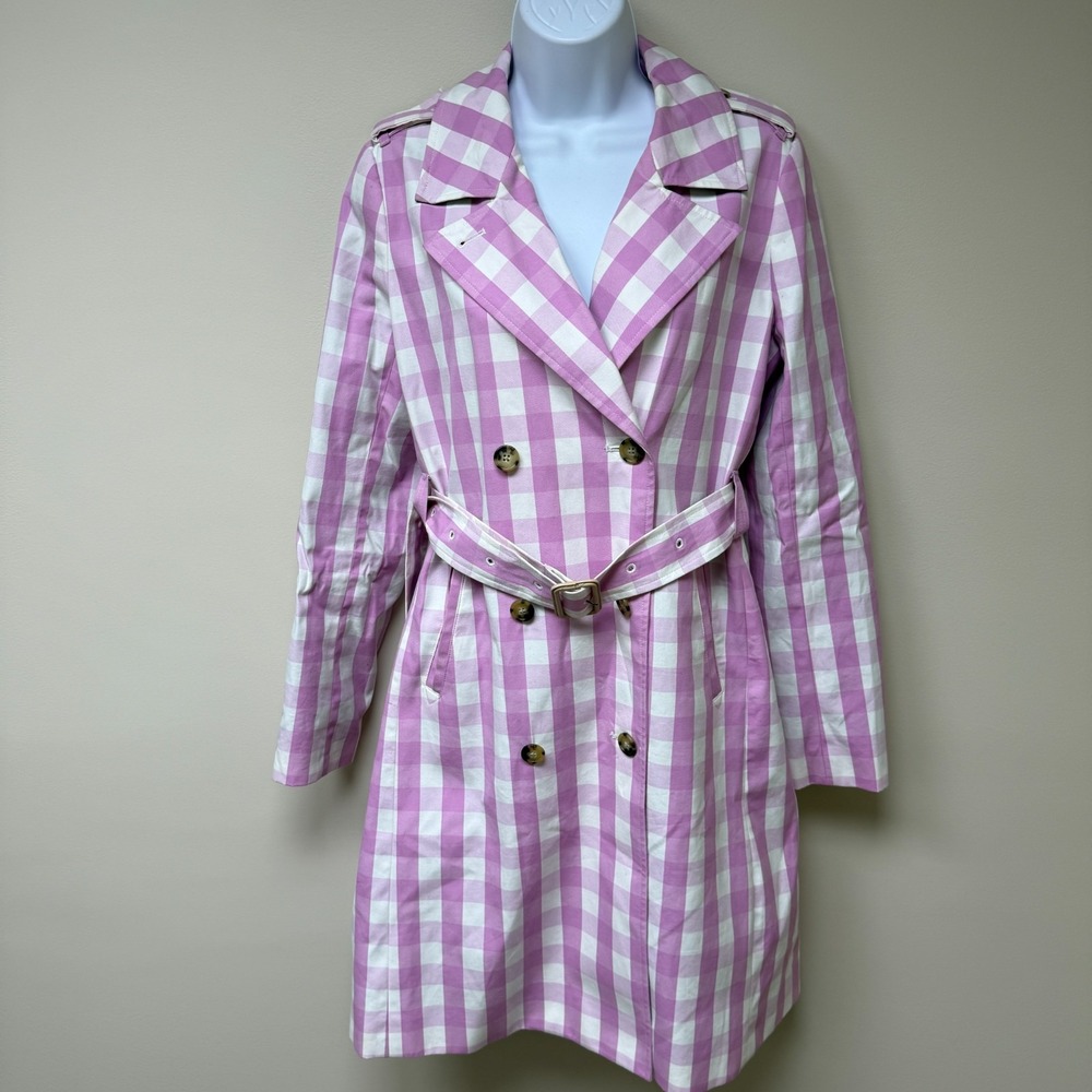 J.Crew Icon Trench Coat Womens 4 Lilac White Gingham Plaid Flirty Cute Party